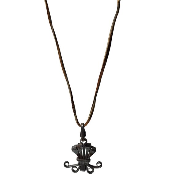 Handcrafted Rustic Iron Pendant Necklace Leather Cord Steampunk Goth Fashion - Picture 2 of 6